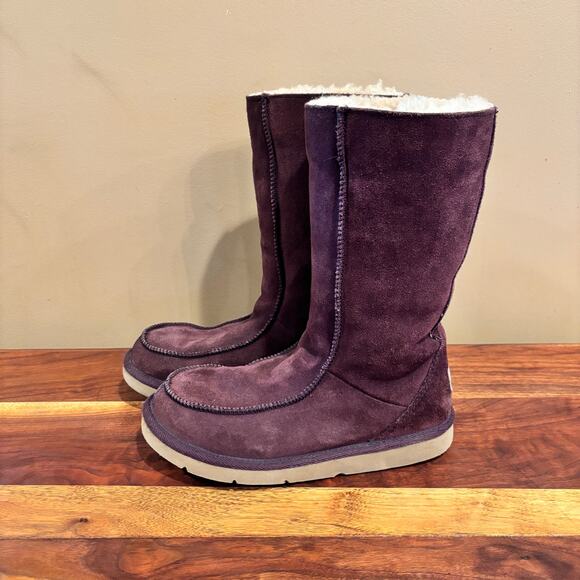 Ugg Moc Toe Tall Suede Shearling Lined Winter Warm Boot, Purple, Women’s US 7 - Picture 3 of 6